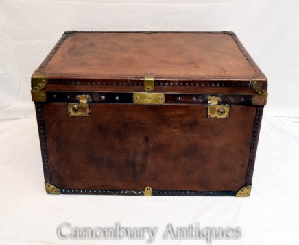 Vintage Leather Luggage Case - Steamer Trunk Coffee Table Box