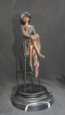 Art Deco Bronze Figurine on Stool 1920s