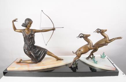 Art Nouveau Bronze Diana Hunter by Menneville Gazelles