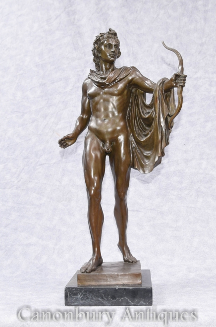 Classic Italian Bronze Statue Apollo Naked Figurine Roman