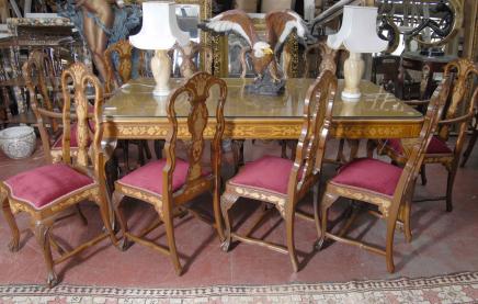 Dutch Marquetry Table & Chair Dining Set