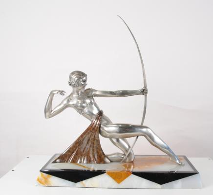 French Art Deco Bronze Diana Archer Statue Figurine Bow Arrow