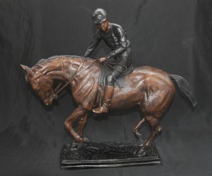French Bronze Horse Jckey Signed Pane Horses Jockeys
