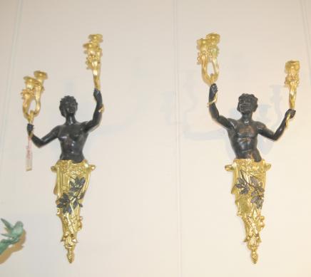 French Empire Bronze Ormolu Caryatids Sconce Candelabras Satyr Applique Wall Light