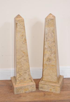Pair 3ft Italian Marble Art Deco Obelisk Columns