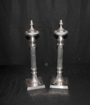 Pair Classic Regency Table Lamps Silver Plate Lights