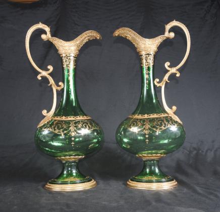 Pair Empire Glass Jugs Ewers Vases