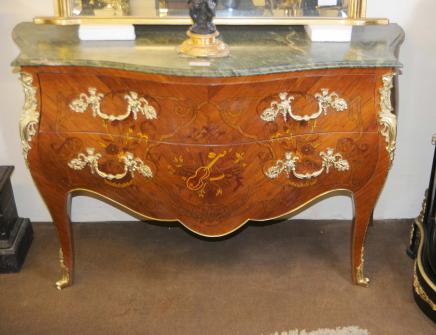 Pair French Empire Bombe Commodes Chest Drawers Chests Marquetry Inlay