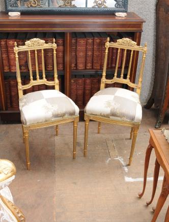 Pair French Regency Gilt Chairs Side Chair
