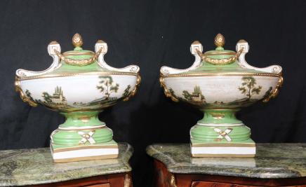 Pair German Dresden Porcelain Tureens Dishes Bowls