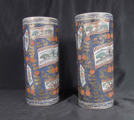 Pair Japanese Imari Ware Porcelain Umbrella Stand Vases Urns