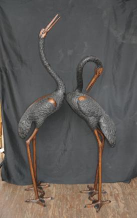 Pair Lifesize Bronze Herons Stork Flamingo Bird Statues