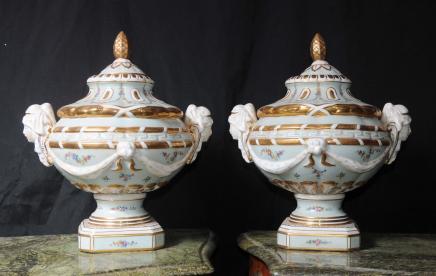 Pair Sevres Porcelain Cherub Dishes Bowls Urns