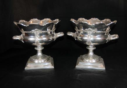 Pair Silver Plate George II Urns Buckets Planters Silverplate