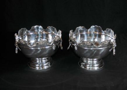 Pair Silver Plate Punch Bowls Dishes Planters George II