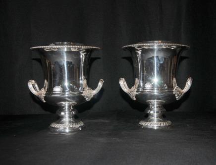 Pair Victorian Silver Plate Champagne Wine Buckets Urns Vase