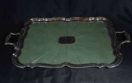 Victorian Silver Plate Tray Platter Shagreen