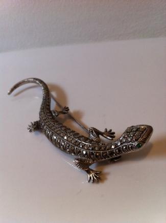 Vintage Silver & Marquisite Lizard Brooch
