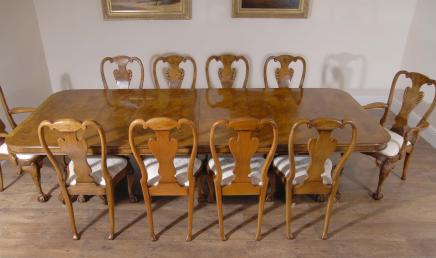 Walnut Regency Dining Set With Queen Anne Chairs