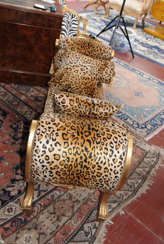 French Louis XV Sofa Bed Chaise Lounge Cheetah Print