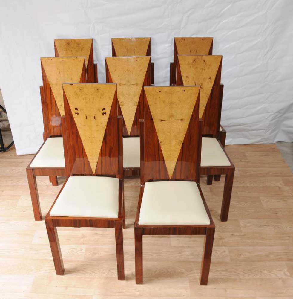 8 Art Deco Dining Chairs Inlay Diners Furniture 1920s Vintage