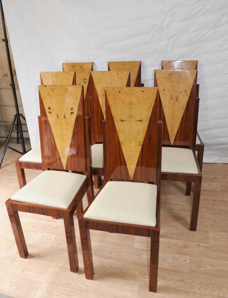 8 Art Deco Dining Chairs Inlay Diners Furniture 1920s Vintage