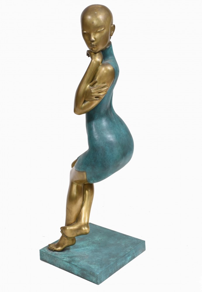 大号装饰艺术青铜女性雕像