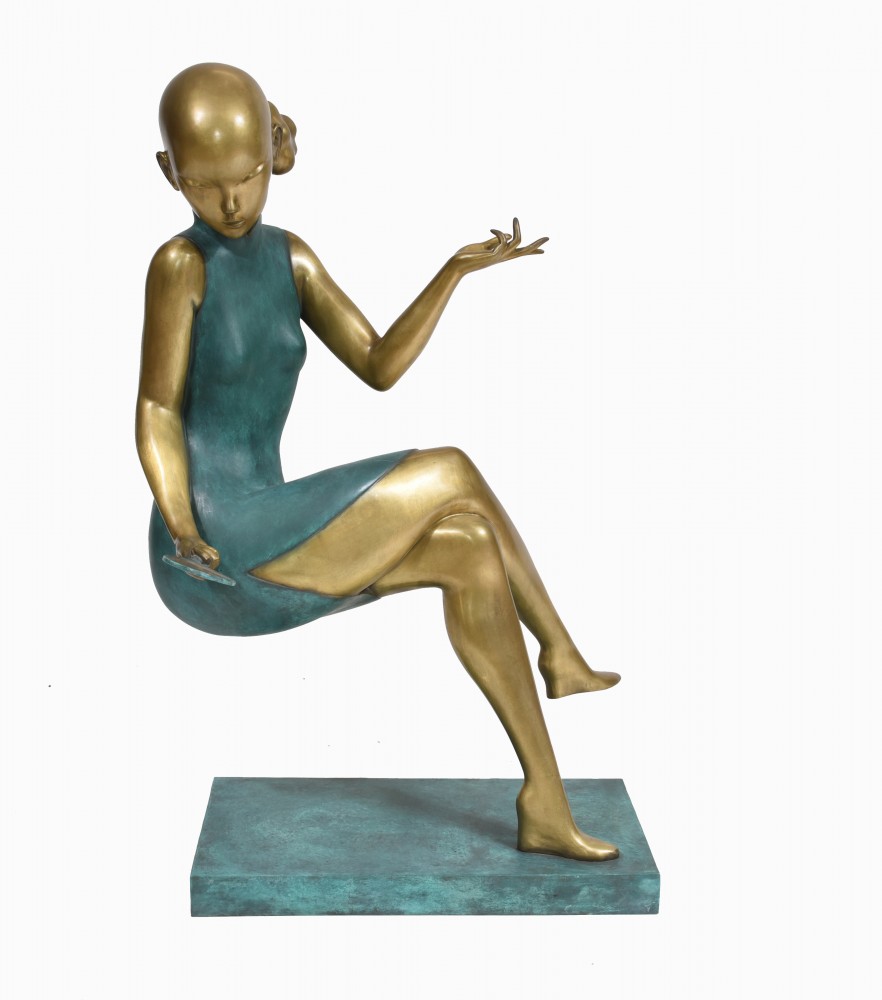 装饰艺术青铜坐姿女士雕像大公仔