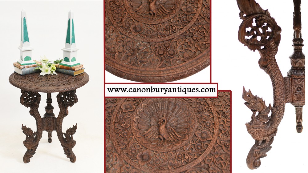 缅甸边桌古董雕刻缅甸家具