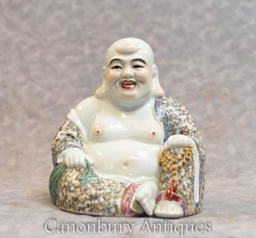 11.4" China Famille-rose Porcelain Buddhism Maitreya Buddha Children Statue童子戏弥勒 