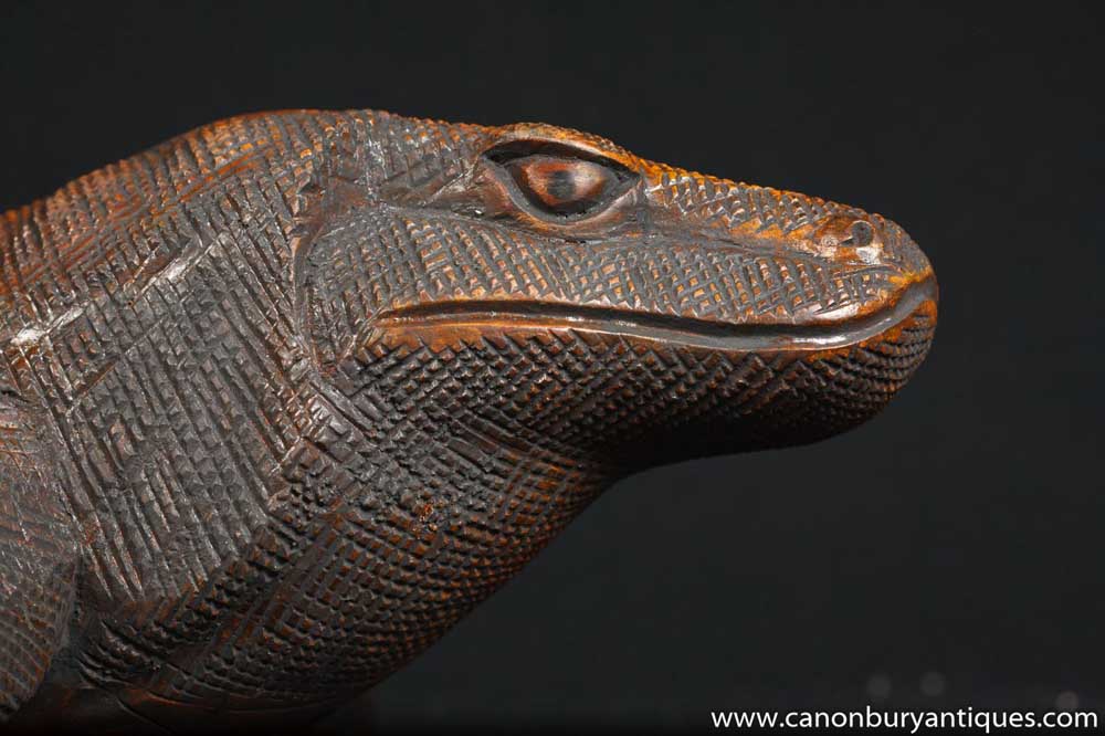 French Hand Carved Komodo Dragon Sculpture Statue Reptile Lizard