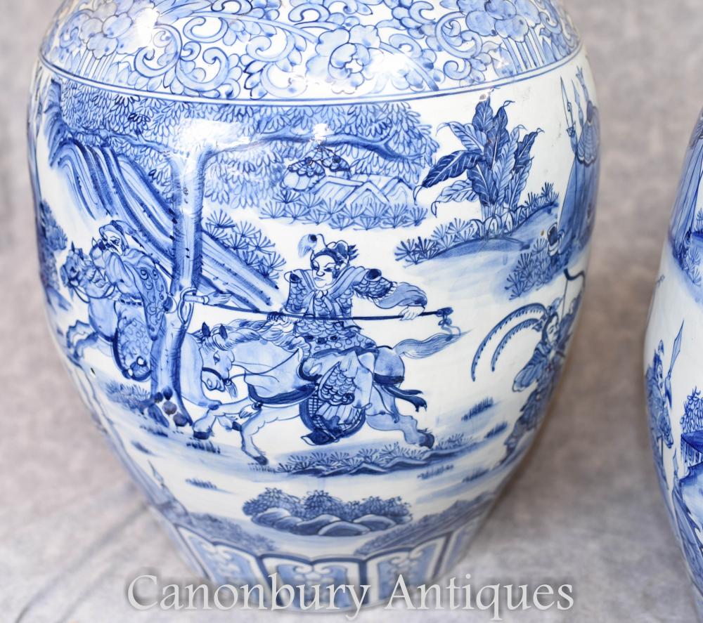 Large Blue and White Porcelain Urns Vases Pots Kangxi