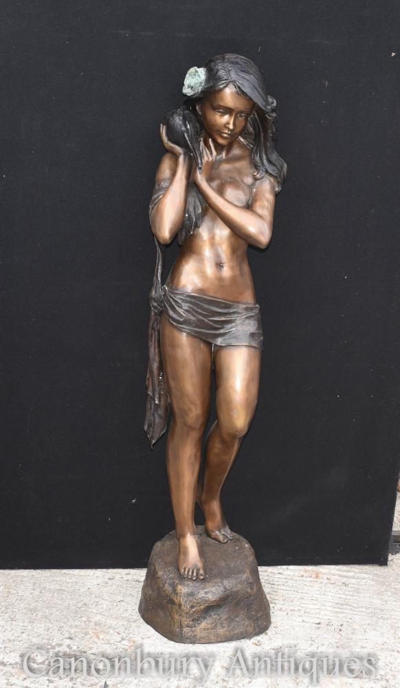 Bronze Maiden Fountain Statue Semi Nude Female Water 
