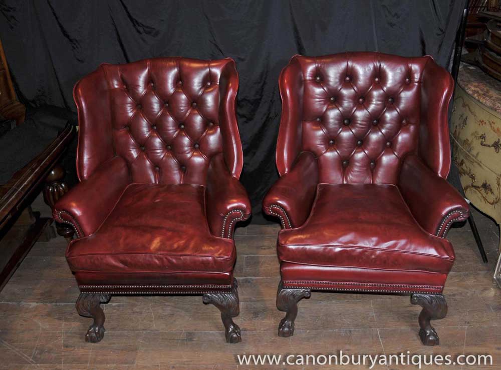 Pair Victorian Leather Chesterfield Arm, Victorian Leather Armchair