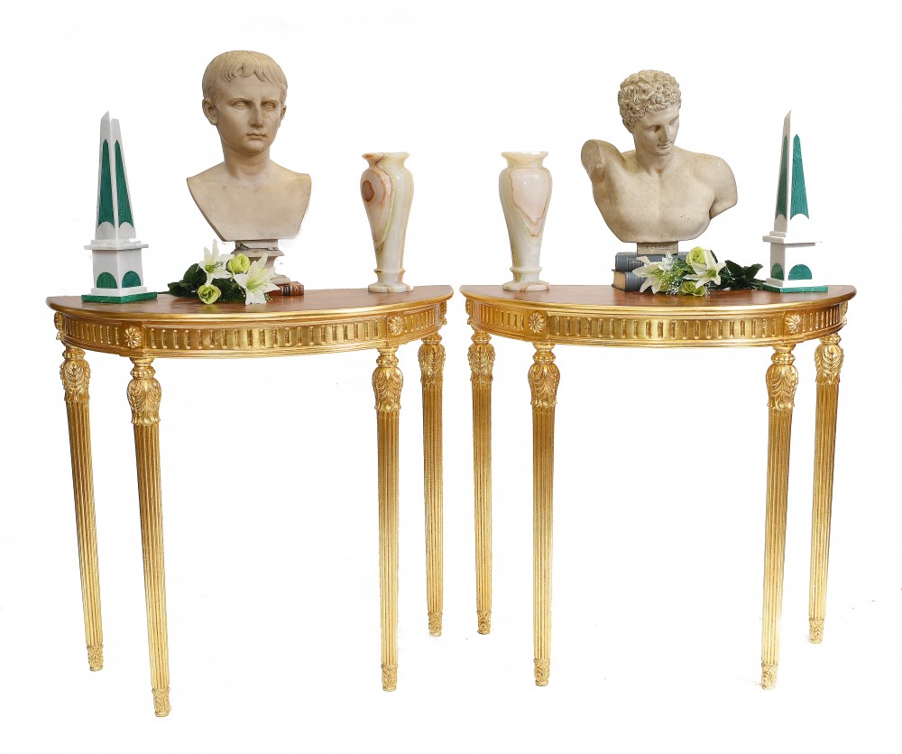 Paar Adams Konsolentische Regency Demi Lune Hall Table Gilt