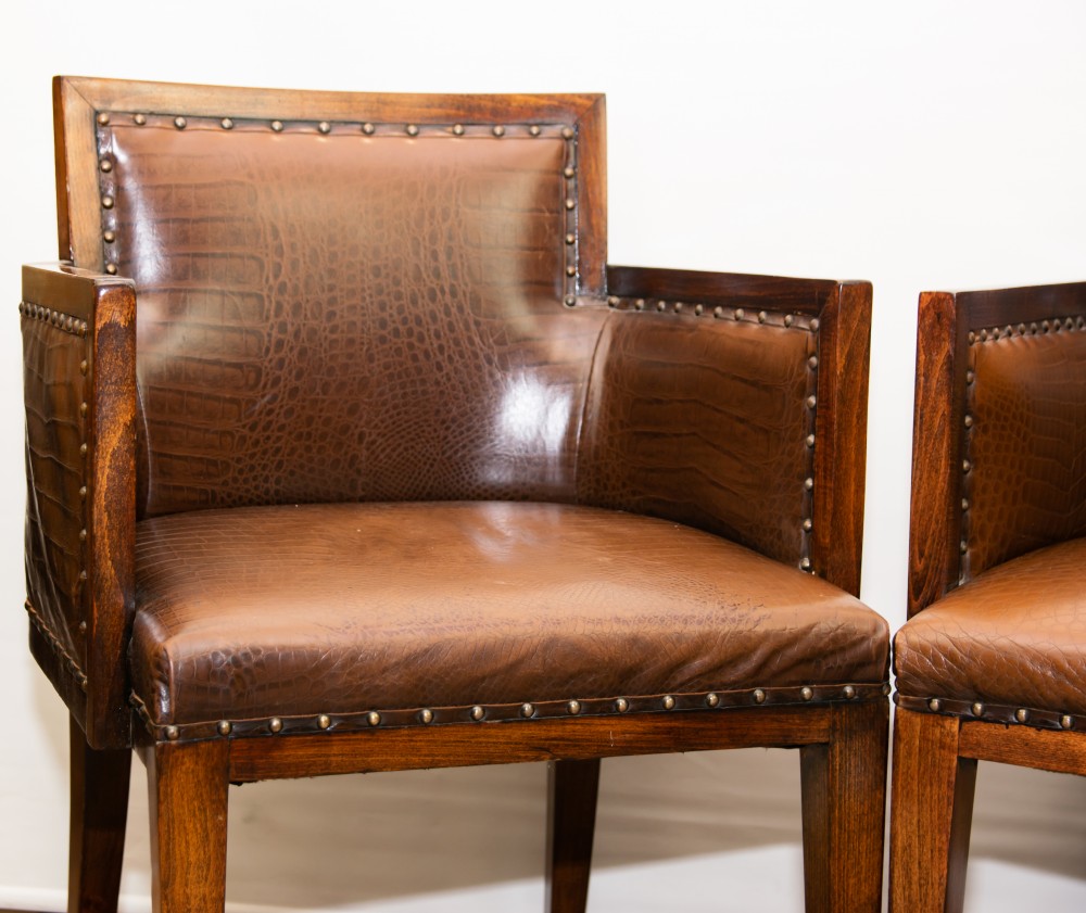 Pair Art Deco Arm Chairs Club Leather Chair