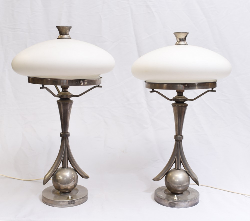 Pair Art Deco Mushroom Lamps   Antique Table Lights 1930