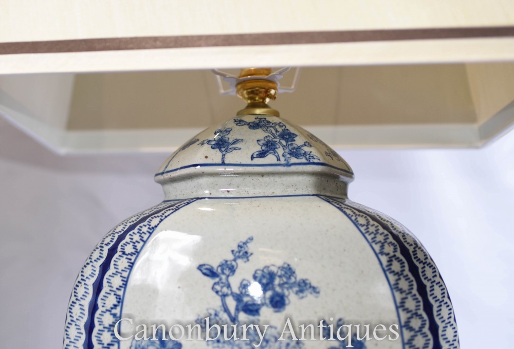 Pair Blue White Porcelain Table Lamps, Antique Chinese Blue And White Porcelain Table Lamp