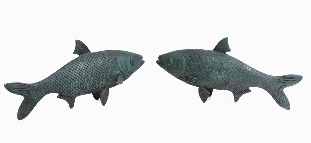 Paar Bronze Koi Karpfen Fisch Statuen Verdis Gris