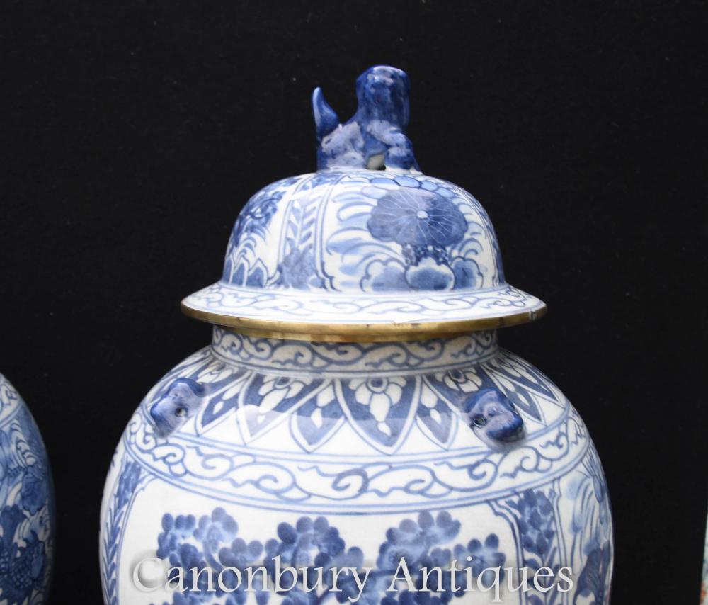 Pair Large Chinese Blue and White Porcelain Urns Ginger Jars
