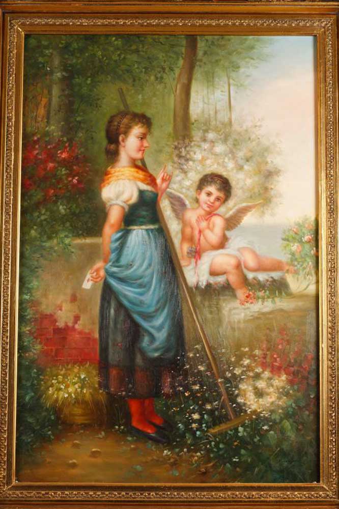 English Oil Painting Portrait Cherub Maiden Signed Wilson