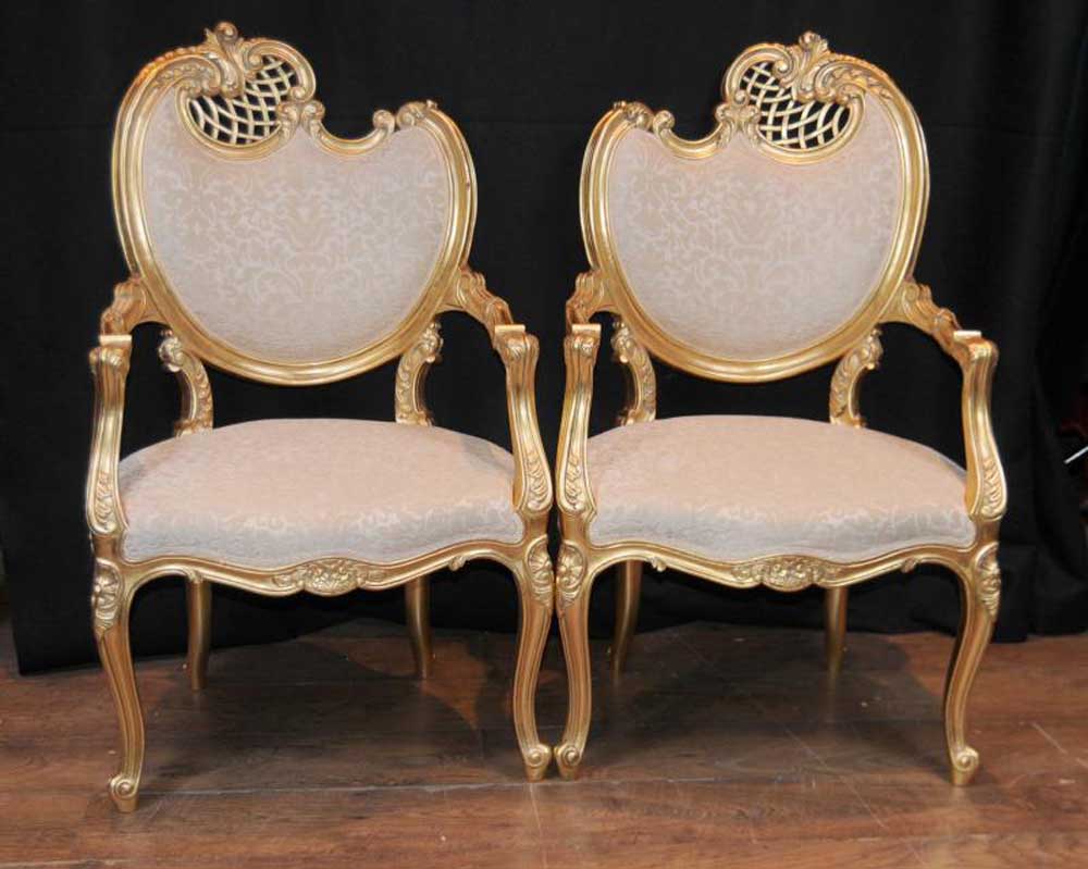 Pair French Rococo Louis XV Arm Chairs Armchair Fauteil Gilt