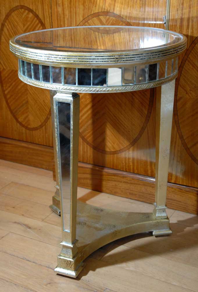 Pair Round Top Art Deco Mirrored Side Tables