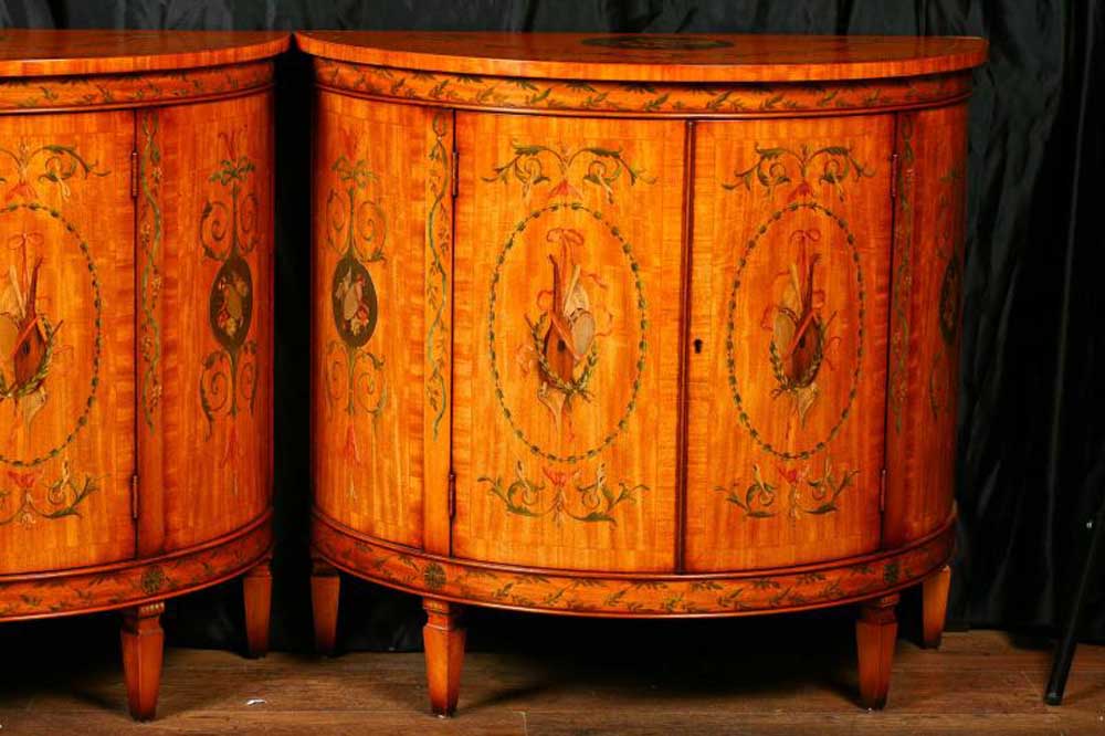 Pair Sheraton Demi Lune Cabinets Credenzas Regency Satinwood
