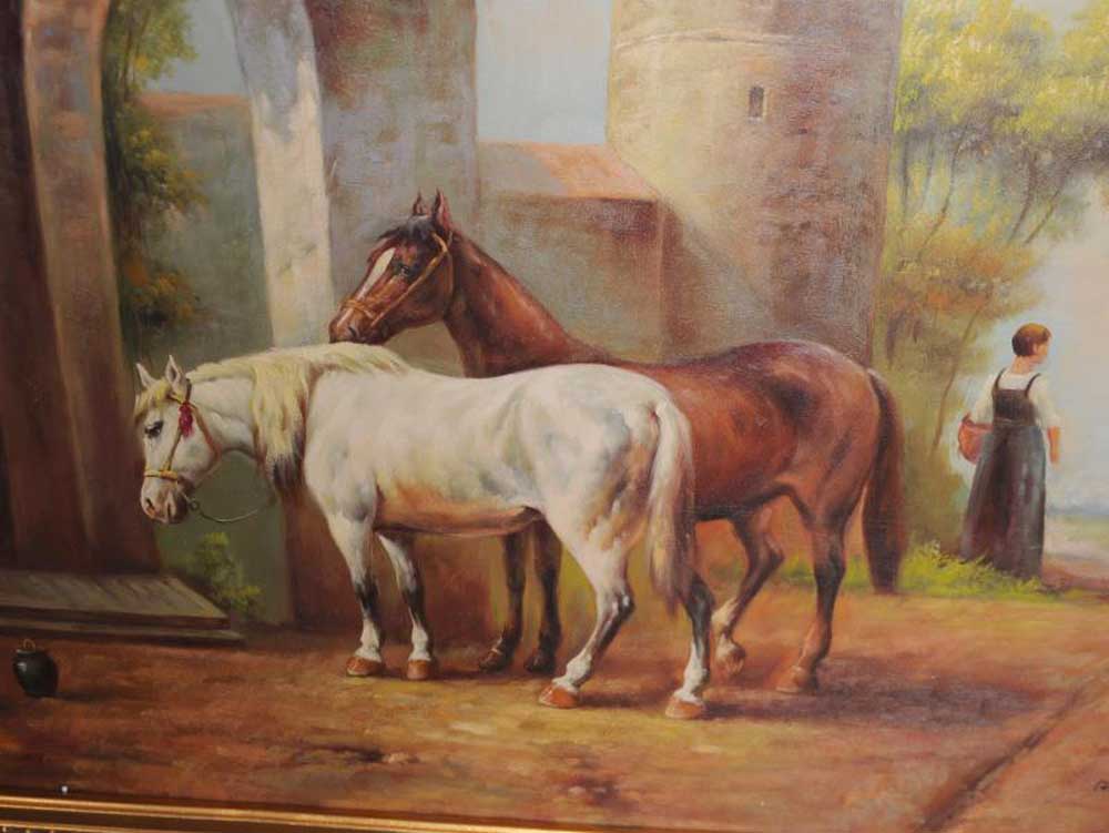 Signed Victorian Oil Painting Horse Equestrian Scene Gilt