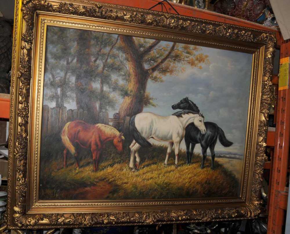 Victorian Oil Painting Horse Pony Grazing Landscape
