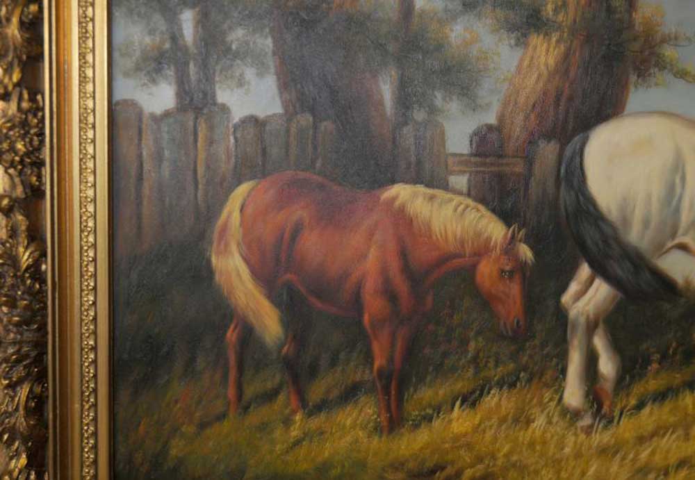 Victorian Oil Painting Horse Pony Grazing Landscape