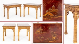 Pair Chippendale Side Tables Chinoiserie Antique Table









