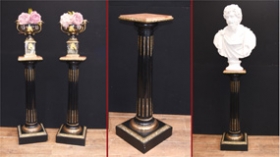 Pair Regency Pedestal Stand Tables Black Lacquer French









