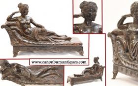 Italian Bronze Reclining Female Nude Statue - Canova





















